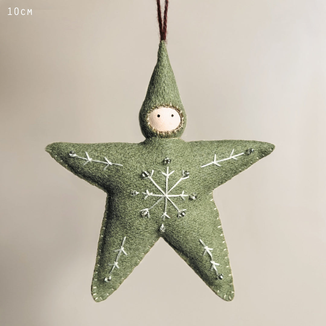 East of India Large Felt Star Baby Decoration in Green gift East of India Large Felt Star Baby Decoration - Green