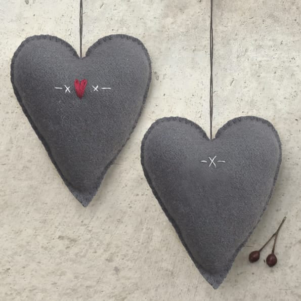 East of India Large Grey Embroidered Heart, Hearts & Crosses gift East of India Large Embroidered Heart - Grey Hearts & Crosses