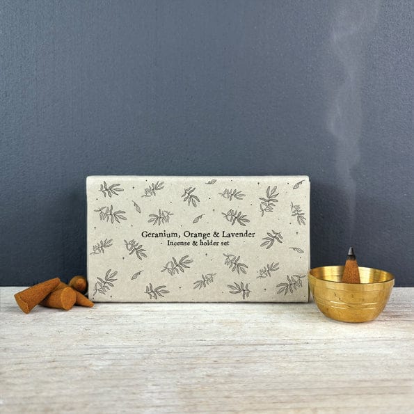 East of India Large Matchbox Cone Set - Geranium, Orange & Lavender incense East of India Large Matchbox Cone Set - Geranium, Orange & Lavender