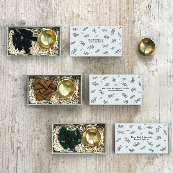 East of India Large Matchbox Cone Set - Lime, Basil & Mandarin incense East of India Large Matchbox Cone Set - Lime, Basil & Mandarin
