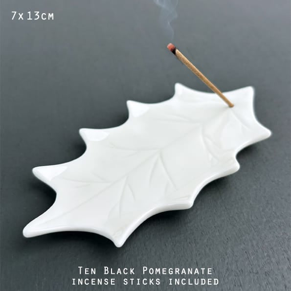 East of India Large Porcelain Holly Leaf Incense Holder Set gift East of India Large Porcelain Leaf Incense Holder Set - Holly