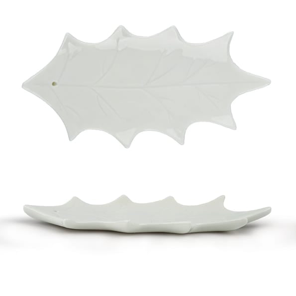 East of India Large Porcelain Holly Leaf Incense Holder Set gift East of India Large Porcelain Leaf Incense Holder Set - Holly
