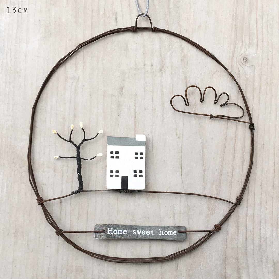 East of India Large Rusty Wire Wreath | House With Cloud Wreath East of India Large Rusty Wire Wreath - House With Cloud