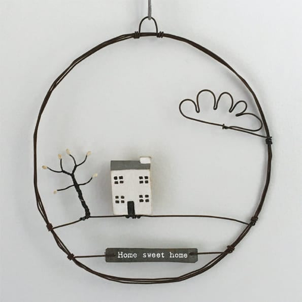 East of India Large Rusty Wire Wreath | House With Cloud Wreath East of India Large Rusty Wire Wreath - House With Cloud