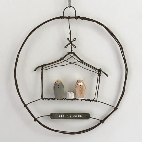 East of India Large Rusty Wire Wreath | Nativity Wreath East of India Large Rusty Wire Wreath Christmas Decoration - Nativity