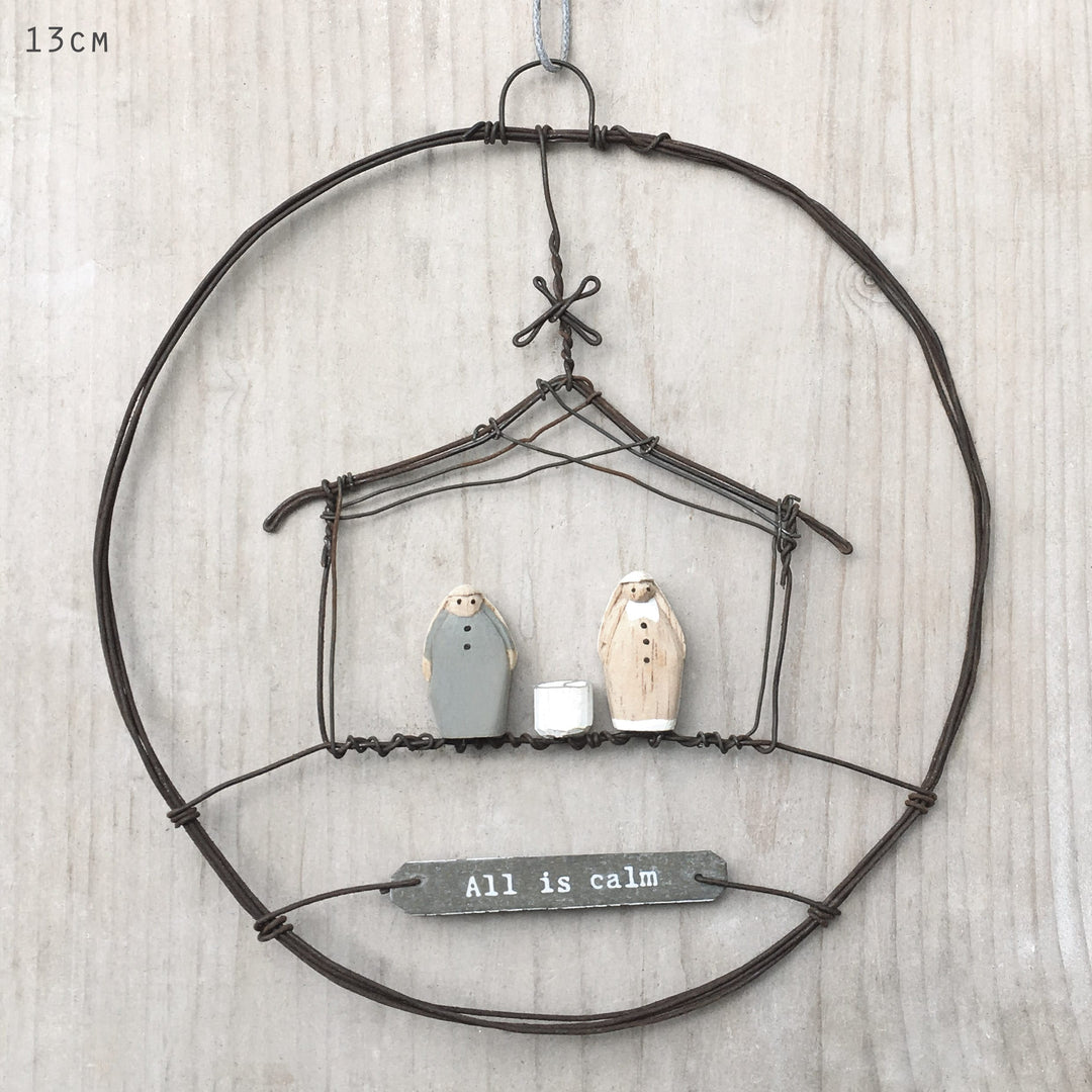 East of India Large Rusty Wire Wreath | Nativity Wreath East of India Large Rusty Wire Wreath Christmas Decoration - Nativity