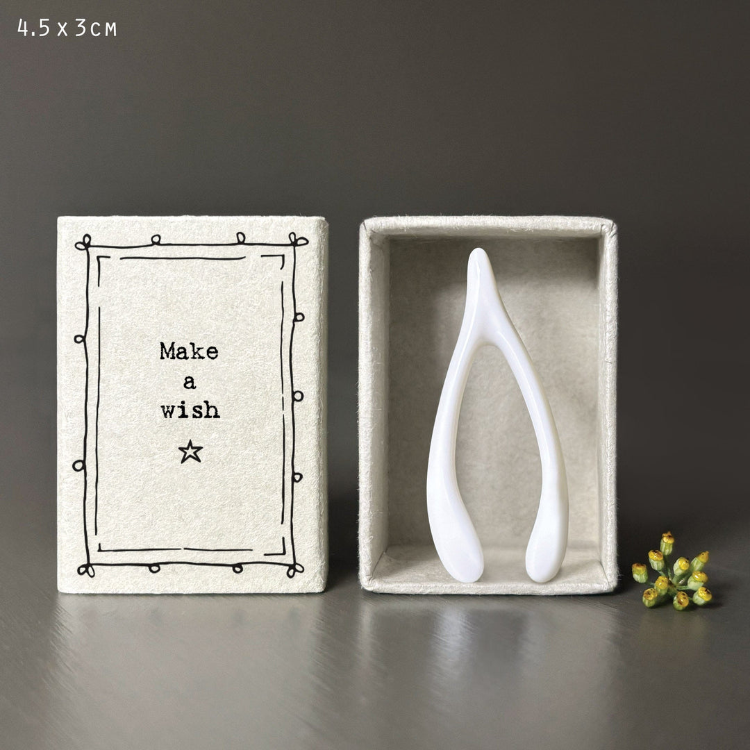 East Of India Matchbox Porcelain Wishbone ornament East Of India Matchbox Porcelain Wishbone