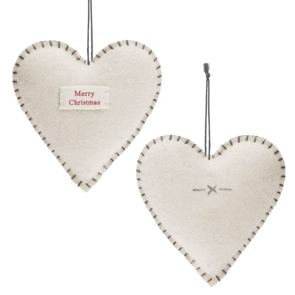 East of India Medium Cream Embroidered Christmas Heart Christmas Decoration East of India Medium Embroidered Christmas Heart - Cream
