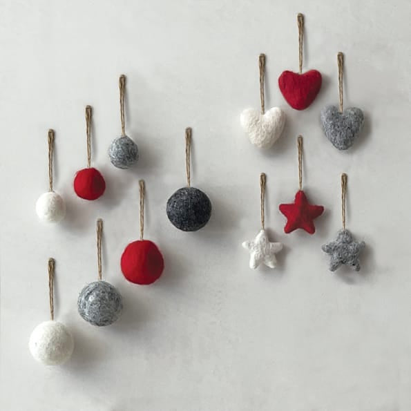 East of India Medium Plain Felt Christmas Bauble in Charcoal Bauble East of India Medium Felt Christmas Bauble - Charcoal