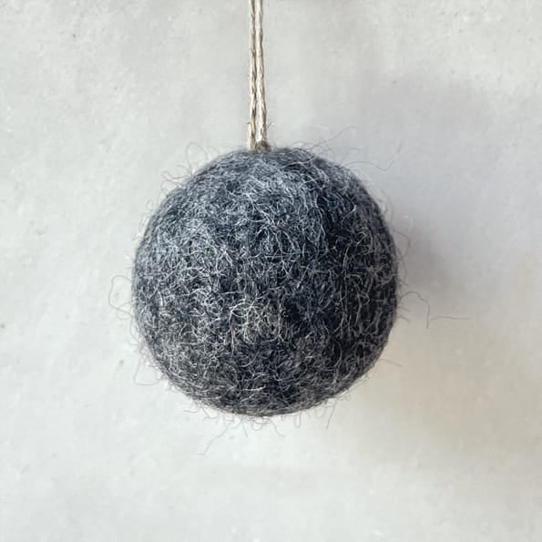 East of India Medium Plain Felt Christmas Bauble in Charcoal Bauble East of India Medium Felt Christmas Bauble - Charcoal