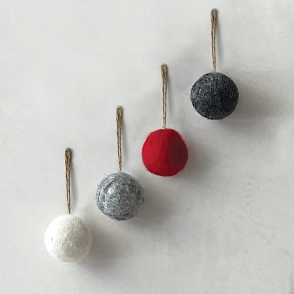 East of India Medium Plain Felt Christmas Bauble in Grey Bauble East of India Medium Felt Christmas Bauble - Grey