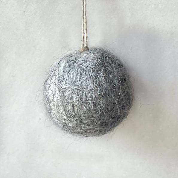 East of India Medium Plain Felt Christmas Bauble in Grey Bauble East of India Medium Felt Christmas Bauble - Grey