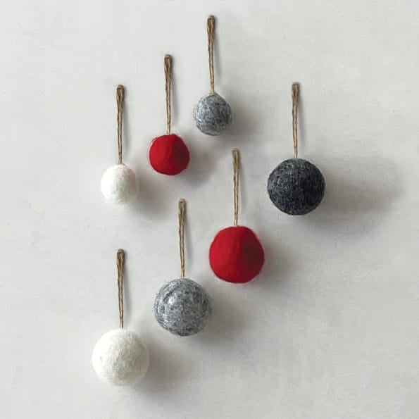East of India Medium Plain Felt Christmas Bauble in Grey Bauble East of India Medium Felt Christmas Bauble - Grey