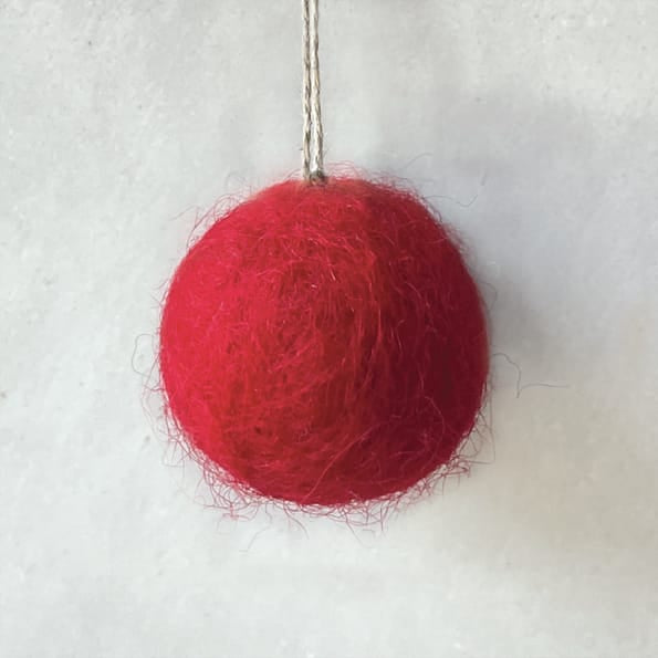 East of India Medium Plain Felt Christmas Bauble in Red Bauble East of India Medium Felt Christmas Bauble - Red