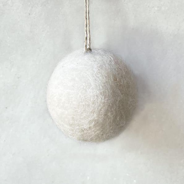 East of India Medium Plain Felt Christmas Bauble in White Bauble East of India Medium Felt Christmas Bauble - White