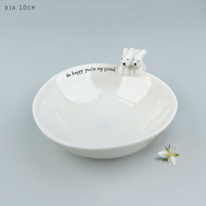 East of India Medium Porcelain Animal Bowl, Rabbits dish East of India Medium Porcelain Animal Bowl - Rabbits