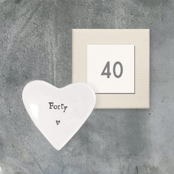 East of India Mini Porcelain 40th Birthday Heart Dish gift East of India Mini Porcelain 40th Birthday Heart Dish