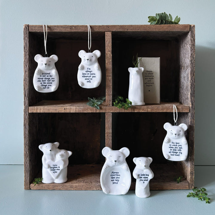 East of India Mouse Hanger, A Friend Is One Of The Nicest Things Hanging Decoration East of India Porcelain Mouse Hanging Decoration - A Friend Is One Of The Nicest Things