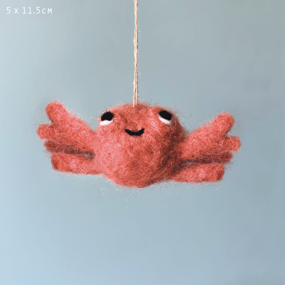 East of India Needle Felted Crab Sealife Hanging Decoration Hanging Decoration East of India Needle Felted Sealife Hanging Decoration - Crab