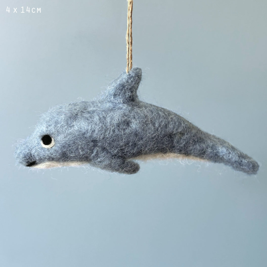 East of India Needle Felted Dolphin Sealife Hanging Decoration Hanging Decoration East of India Needle Felted Sealife Hanging Decoration - Dolphin