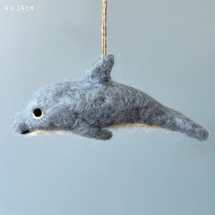 East of India Needle Felted Dolphin Sealife Hanging Decoration Hanging Decoration East of India Needle Felted Sealife Hanging Decoration - Dolphin
