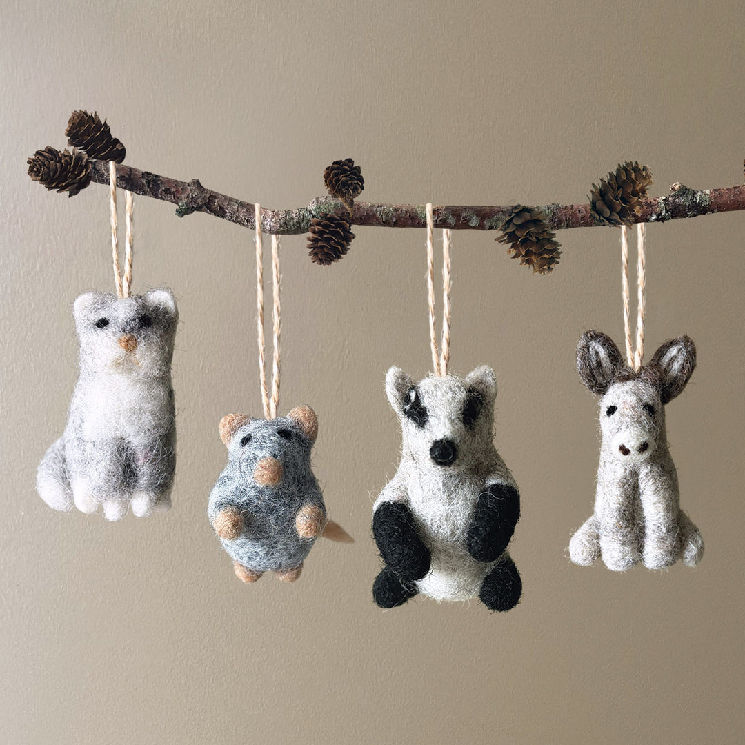East of India Needle Felted Donkey Hanging Decoration Hanging Decoration East of India Needle Felted Animal Hanging Decoration - Donkey