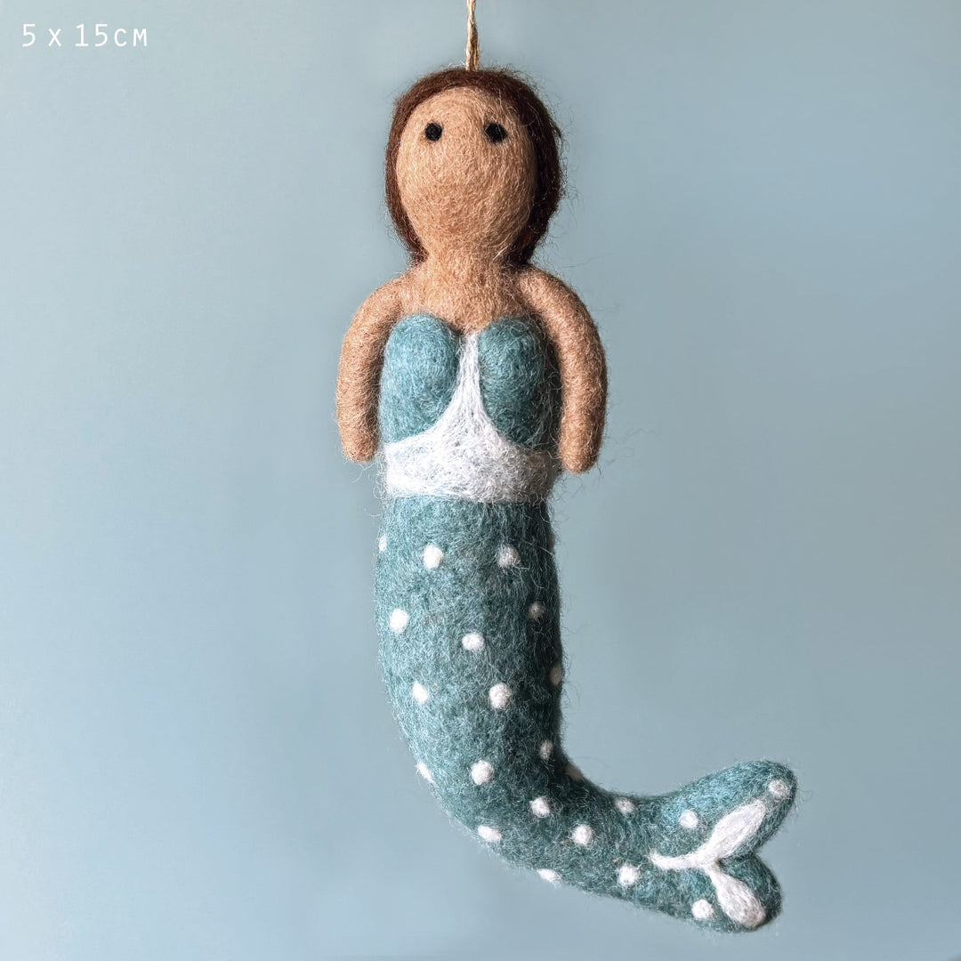 East of India Needle Felted Mermaid Hanging Decoration Hanging Decoration East of India Needle Felted Sealife Hanging Decoration - Mermaid