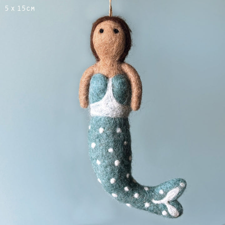 East of India Needle Felted Mermaid Hanging Decoration Hanging Decoration East of India Needle Felted Sealife Hanging Decoration - Mermaid