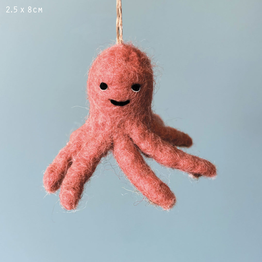 East of India Needle Felted Octopus Sealife Hanging Decoration Hanging Decoration East of India Needle Felted Sealife Hanging Decoration - Octopus