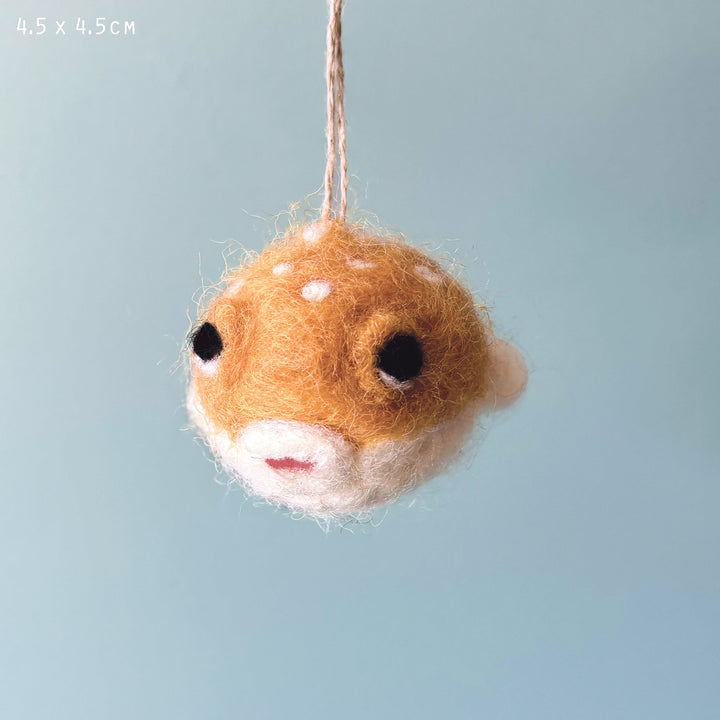 East of India Needle Felted Puffer Fish Hanging Decoration Hanging Decoration East of India Needle Felted Sealife Hanging Decoration - Puffer Fish