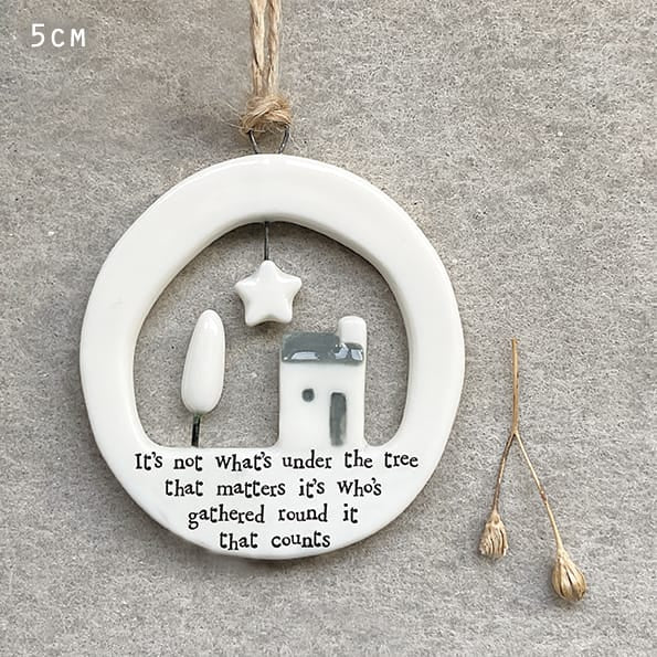 East of India Porcelain Christmas Decoration, Not Whats Under The Tree Christmas Decoration East of India Large Porcelain Cut Out Christmas Decoration - Not Whats Under The Tree