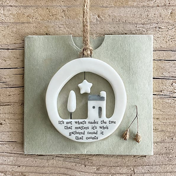 East of India Porcelain Christmas Decoration, Not Whats Under The Tree Christmas Decoration East of India Large Porcelain Cut Out Christmas Decoration - Not Whats Under The Tree