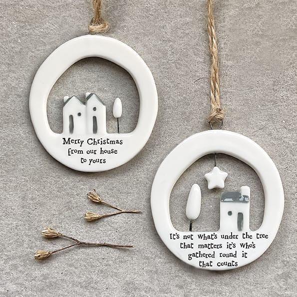 East of India Porcelain Christmas Decoration, Not Whats Under The Tree Christmas Decoration East of India Large Porcelain Cut Out Christmas Decoration - Not Whats Under The Tree