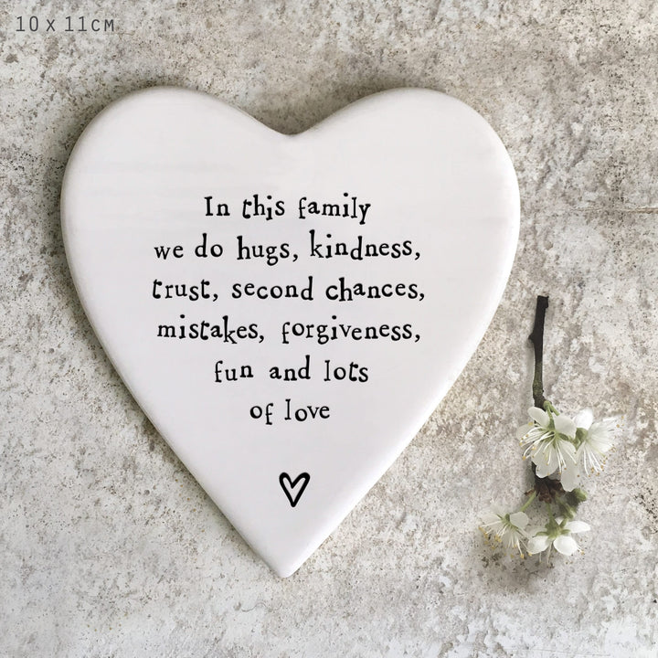 East of India Porcelain Coaster, In This Family We Do Hugs coaster East of India Porcelain Coaster - In This Family We Do Hugs