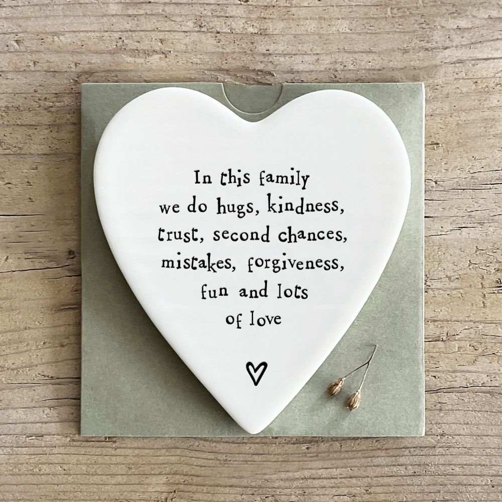 East of India Porcelain Coaster, In This Family We Do Hugs coaster East of India Porcelain Coaster - In This Family We Do Hugs