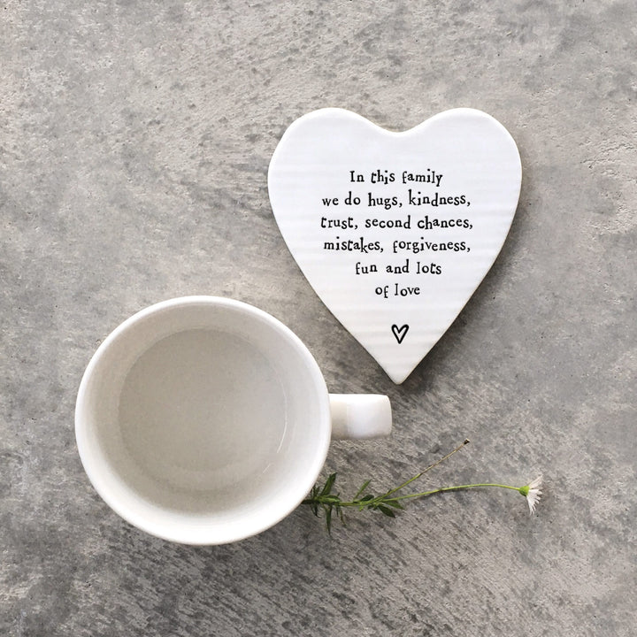 East of India Porcelain Coaster, In This Family We Do Hugs coaster East of India Porcelain Coaster - In This Family We Do Hugs