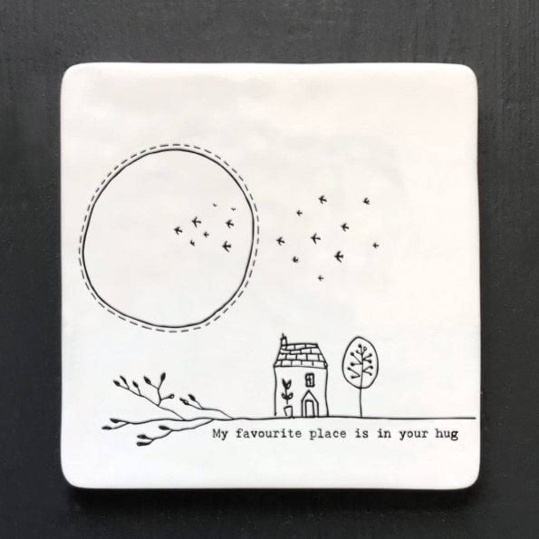 coaster East of India Porcelain Coaster 'My Favourite place is in your hug'