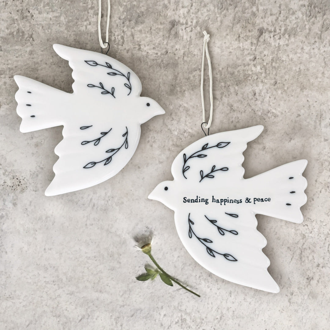 East of India Porcelain Dove Decoration, Sending Happiness &amp; Peace Hanging Decoration East of India Porcelain Dove Hanging Decoration - Sending Happiness &amp; Peace
