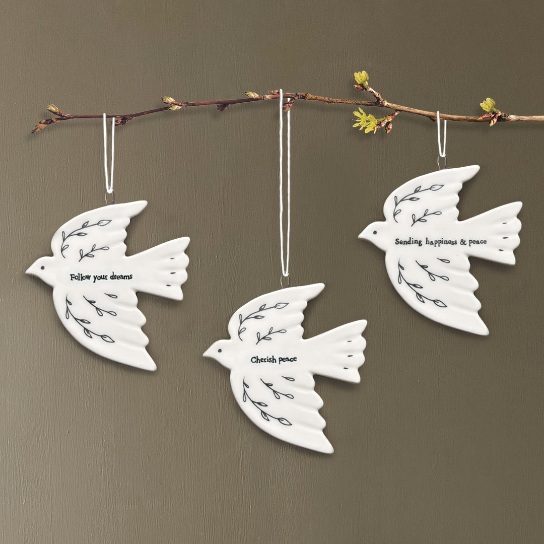 East of India Porcelain Dove Decoration, Sending Happiness &amp; Peace Hanging Decoration East of India Porcelain Dove Hanging Decoration - Sending Happiness &amp; Peace