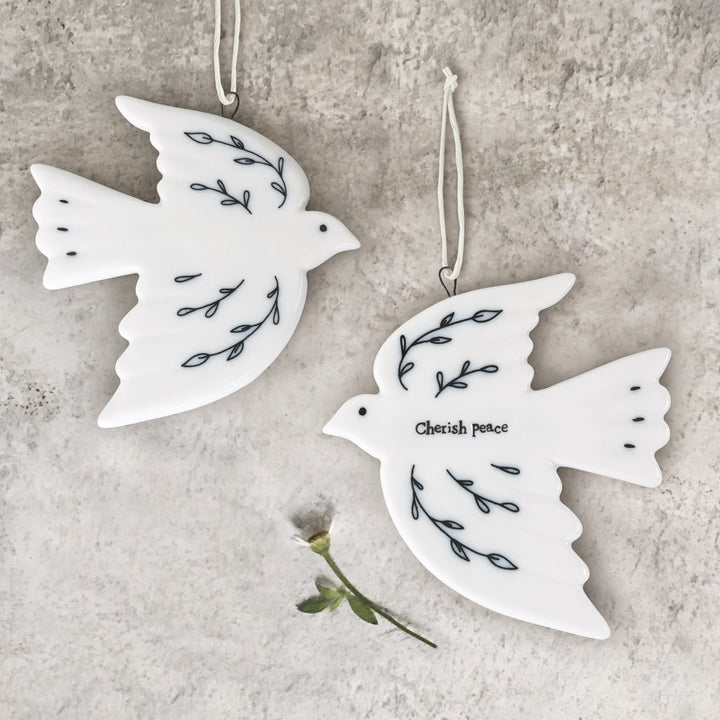 East of India Porcelain Dove Hanging Decoration, Cherish Peace Hanging Decoration East of India Porcelain Dove Hanging Decoration - Cherish Peace