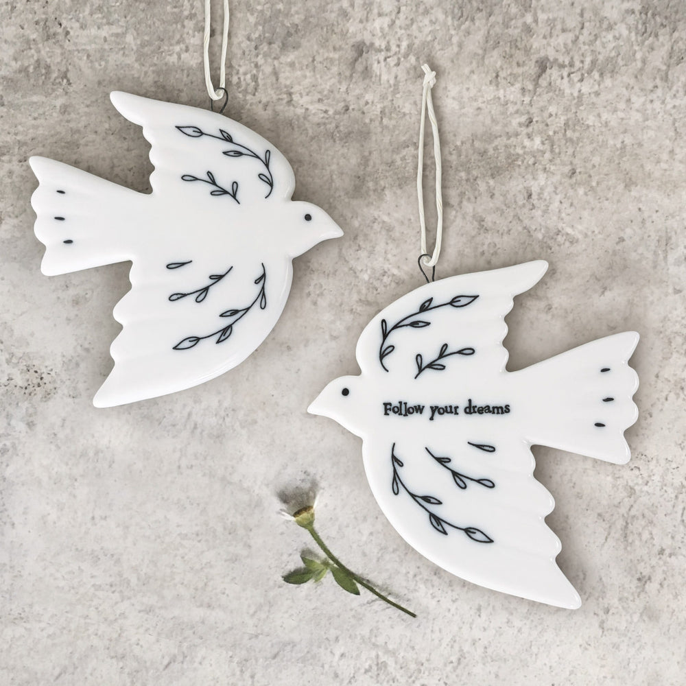 East of India Porcelain Dove Hanging Decoration, Follow Your Dreams Hanging Decoration East of India Porcelain Dove Hanging Decoration - Follow Your Dreams