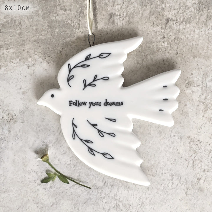 East of India Porcelain Dove Hanging Decoration, Follow Your Dreams Hanging Decoration East of India Porcelain Dove Hanging Decoration - Follow Your Dreams