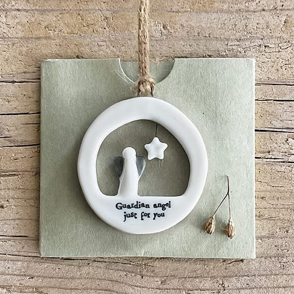 East of India Porcelain Hanger, Guardian Angel Just For You Hanging Decoration East of India Large Porcelain Cut Out Hanging Decoration - Guardian Angel Just For You