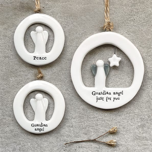 East of India Porcelain Hanger, Guardian Angel Just For You Hanging Decoration East of India Large Porcelain Cut Out Hanging Decoration - Guardian Angel Just For You