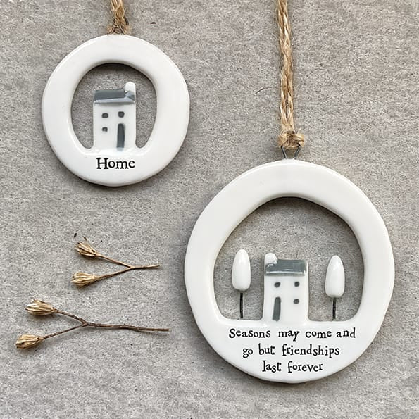 East of India Porcelain Hanger, Seasons May Come &amp; Go Hanging Decoration East of India Large Porcelain Cut Out Hanging Decoration - Seasons May Come &amp; Go