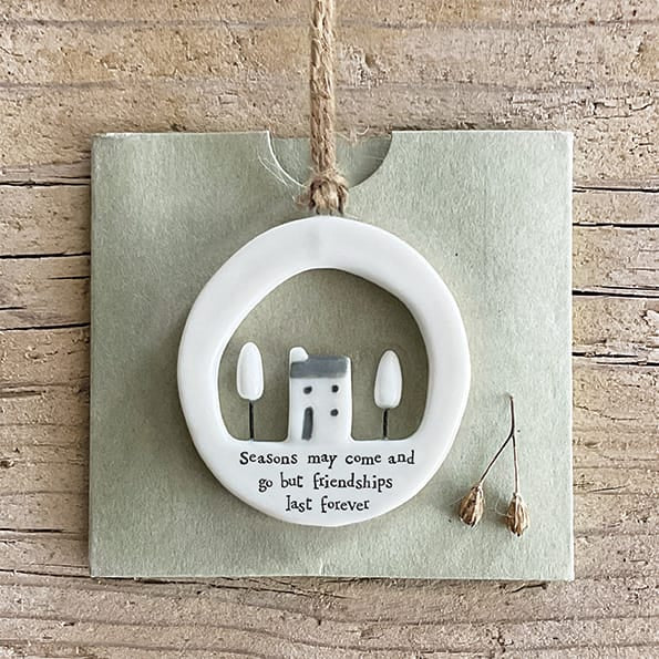 East of India Porcelain Hanger, Seasons May Come &amp; Go Hanging Decoration East of India Large Porcelain Cut Out Hanging Decoration - Seasons May Come &amp; Go