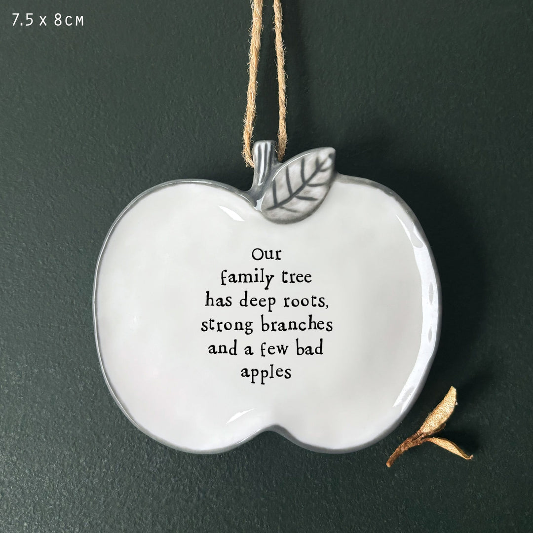 East of India Porcelain Hanging Apple Decoration, Family Tree Hanging Decoration East of India Porcelain Hanging Apple Decoration - Family Tree