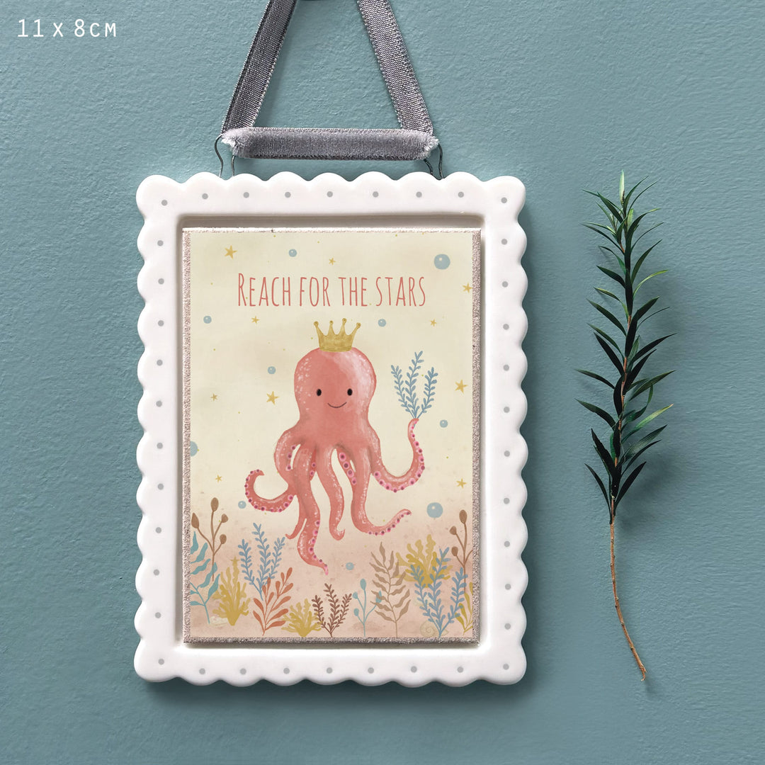 East of India Porcelain Hanging Frame Sign, Reach For The Stars Sign East of India Porcelain Hanging Frame Sign - Reach For The Stars