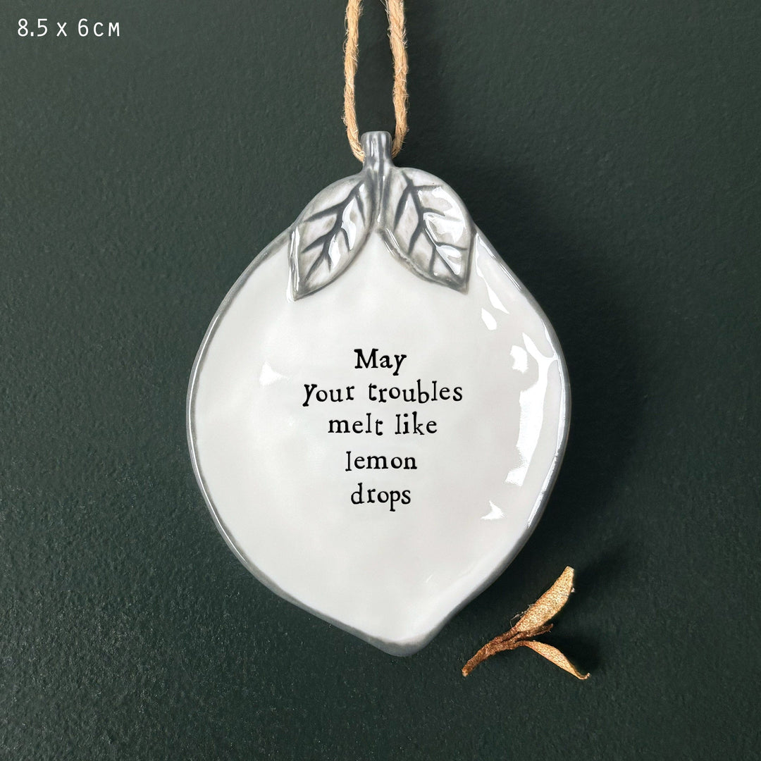 East of India Porcelain Hanging Lemon - Melt Like Lemon Drops Hanging Decoration East of India Porcelain Hanging Lemon - Melt Like Lemon Drops