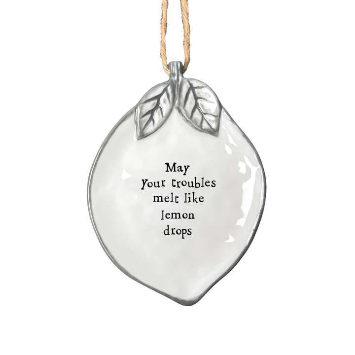 East of India Porcelain Hanging Lemon - Melt Like Lemon Drops Hanging Decoration East of India Porcelain Hanging Lemon - Melt Like Lemon Drops